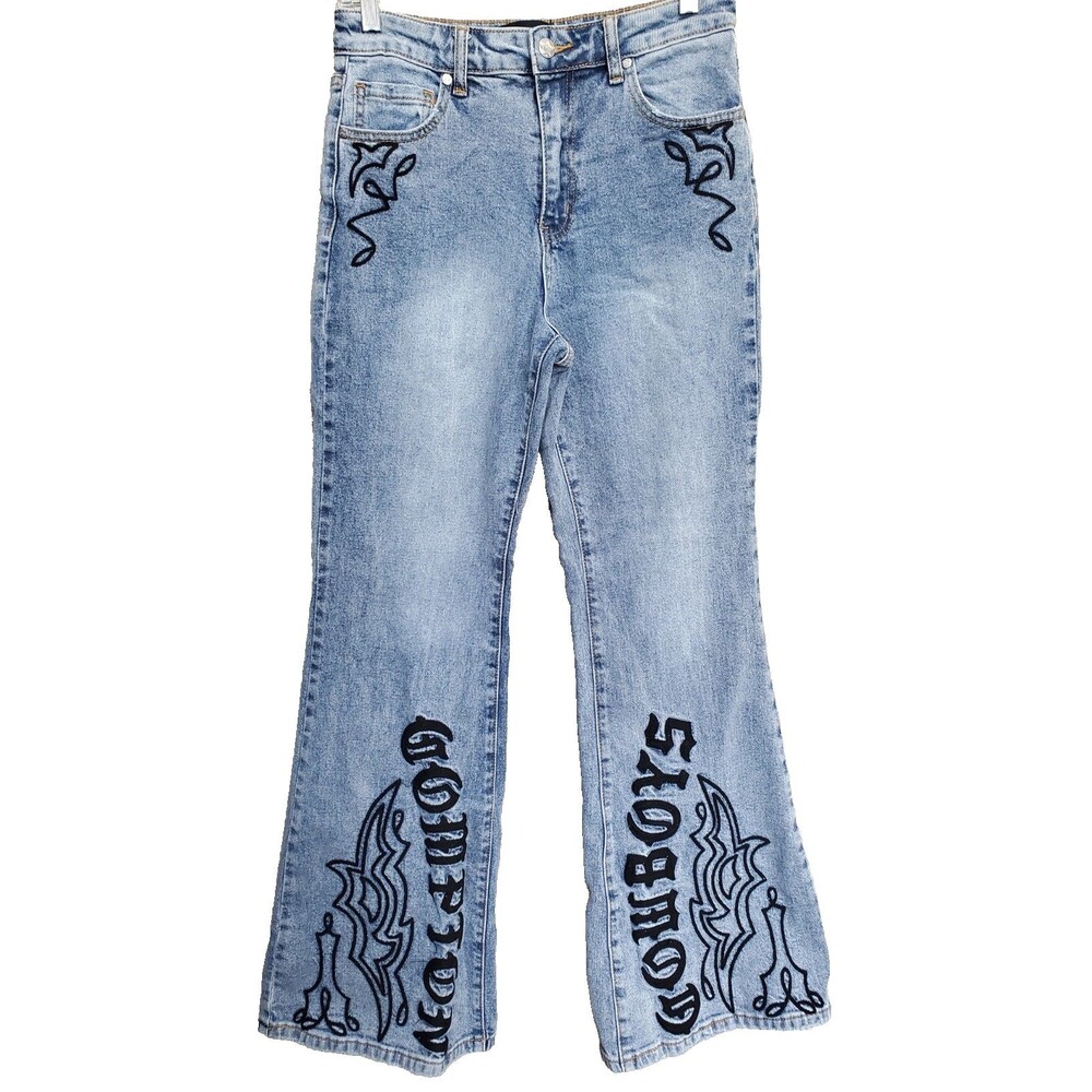 Forever 21 Compton Cowboys Embroidered Flare Denim Jeans Size 29